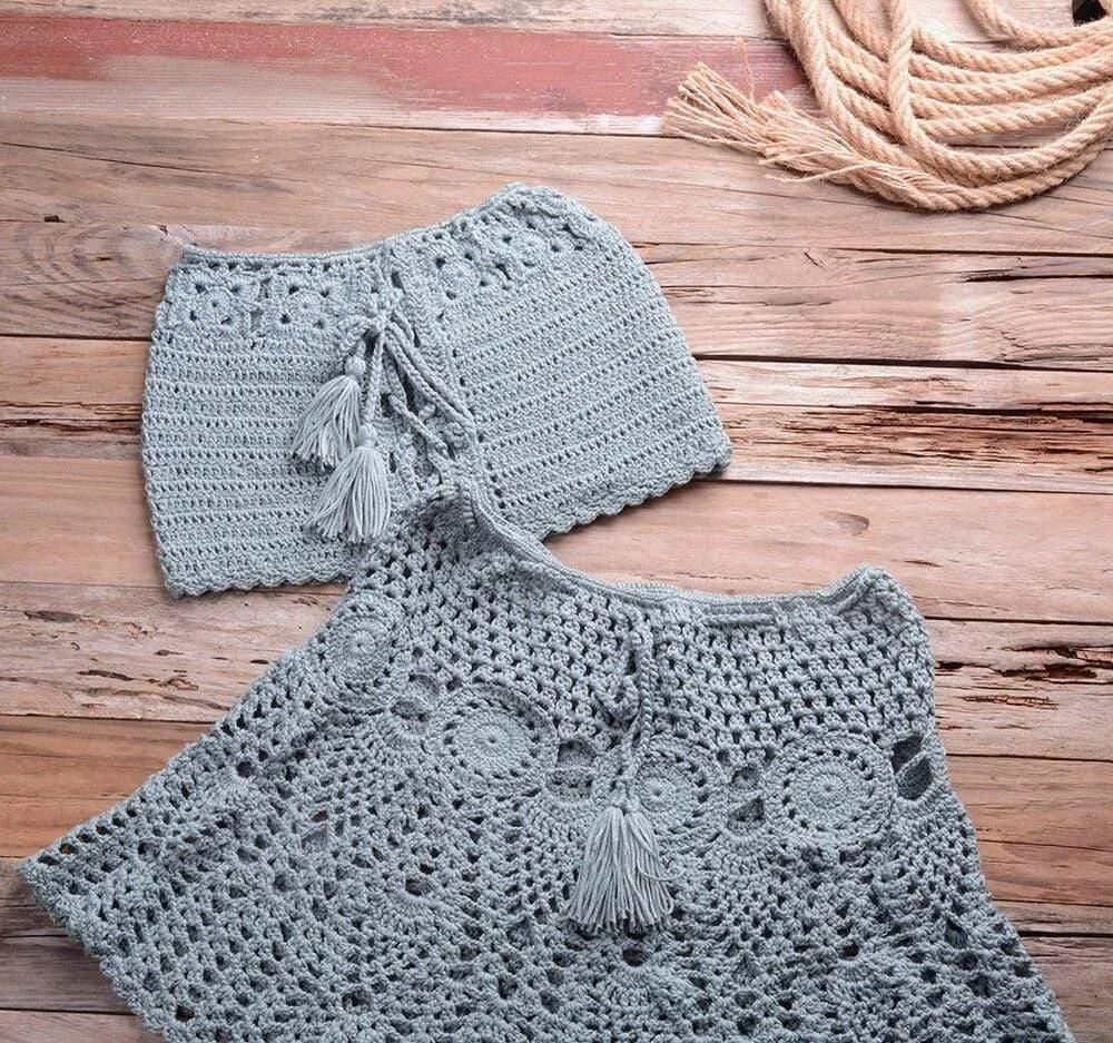 Crochet Bikini Top Skirt Set - Glova