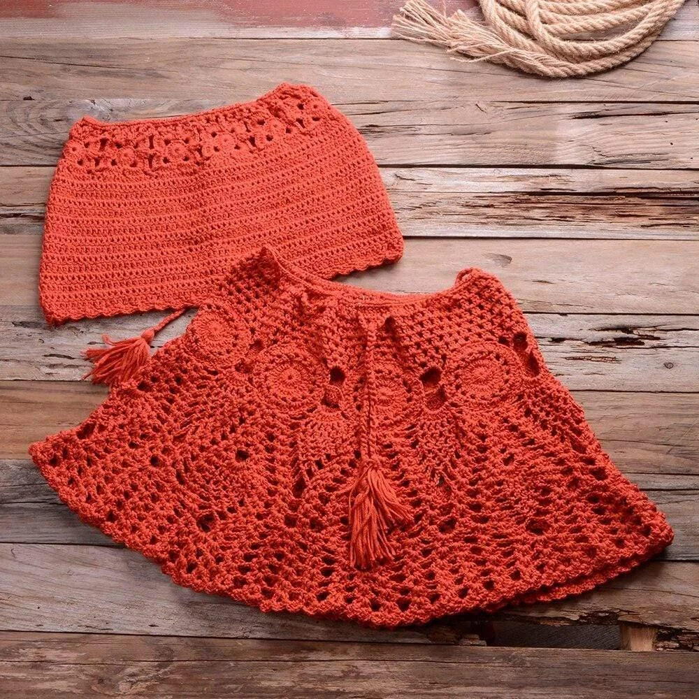 Crochet Bikini Top Skirt Set - Glova