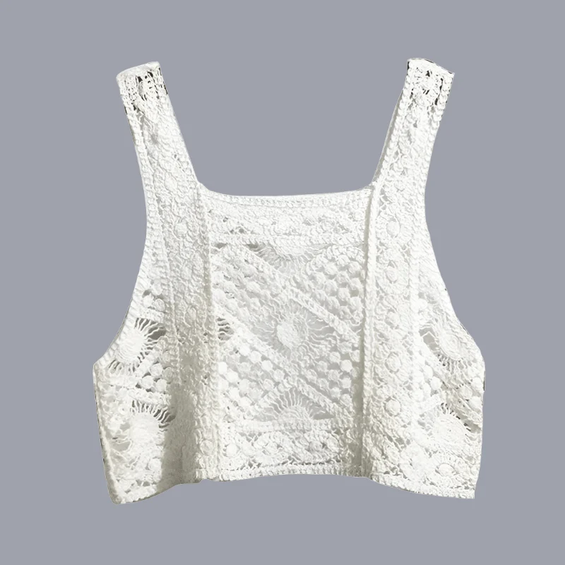 Crochet Hollow Out Geometry Floral Pattern Knitted Vest Top - Glova