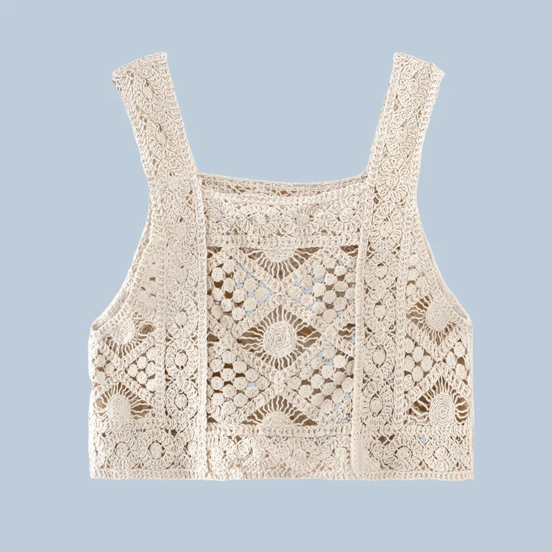 Crochet Hollow Out Geometry Floral Pattern Knitted Vest Top - Glova