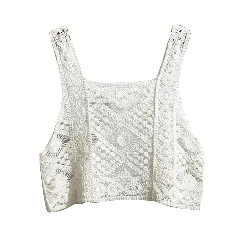 Crochet Hollow Out Geometry Floral Pattern Knitted Vest Top - Glova