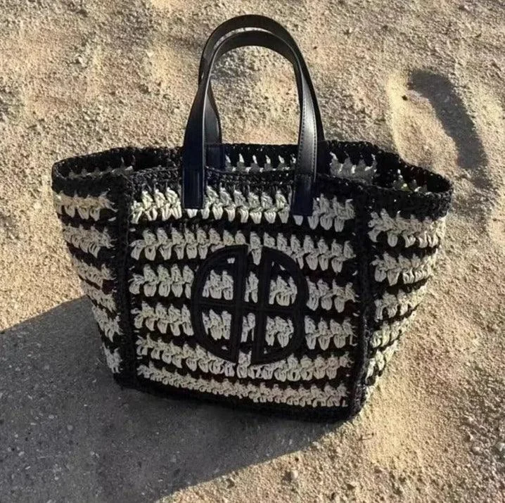 Crochet Straw Hand Woven Shopper Tote Bag - Glova