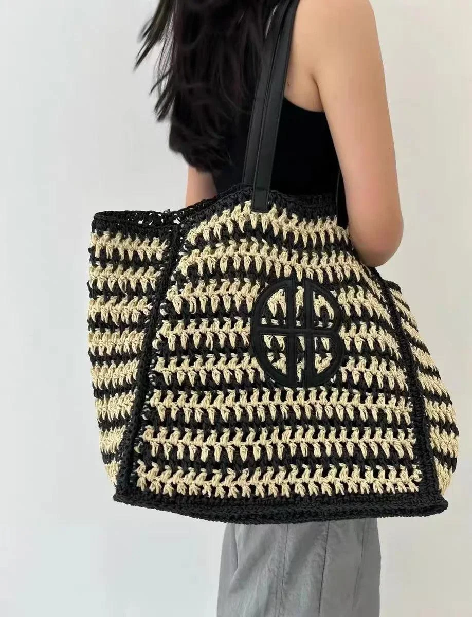 Crochet Straw Hand Woven Shopper Tote Bag - Glova