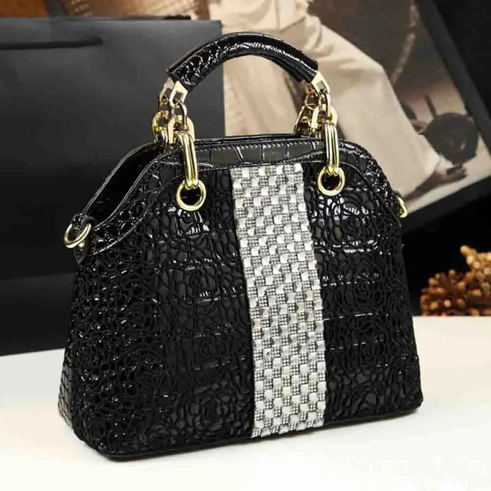 Crocodile Print Lattice with Diamond Ladies Shoulder Bag - Glova