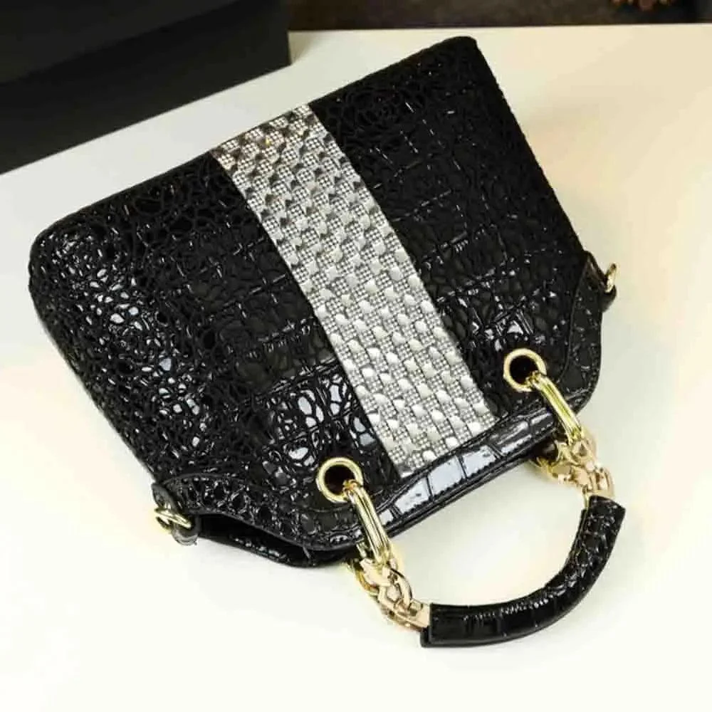 Crocodile Print Lattice with Diamond Ladies Shoulder Bag - Glova