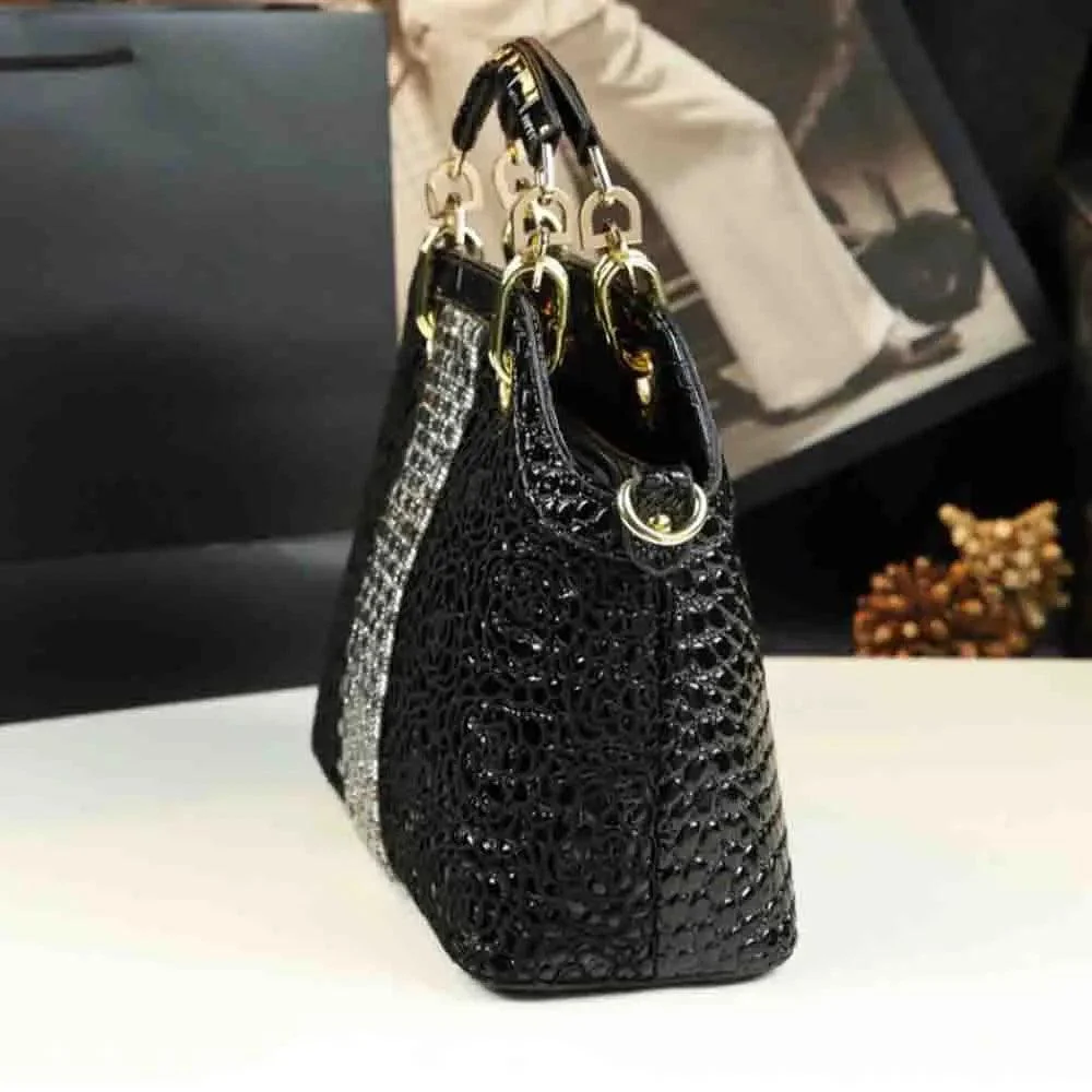 Crocodile Print Lattice with Diamond Ladies Shoulder Bag - Glova