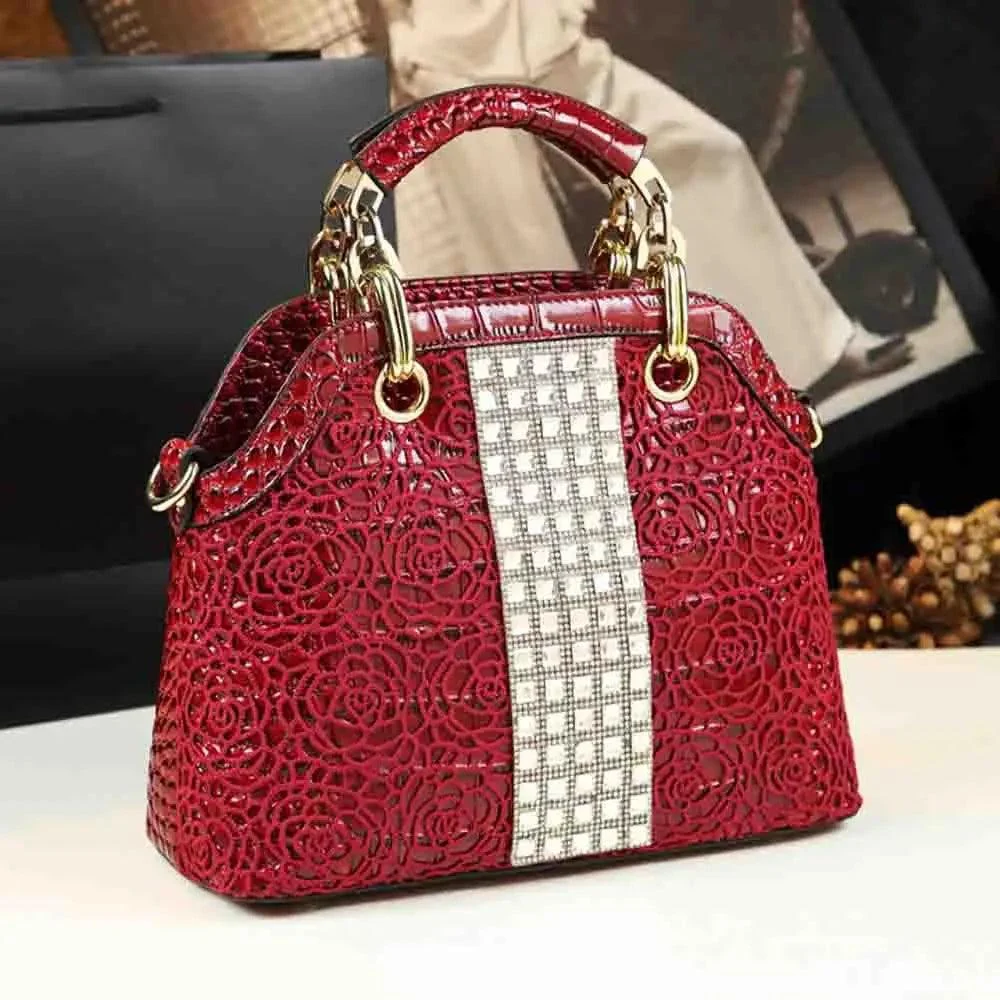 Crocodile Print Lattice with Diamond Ladies Shoulder Bag - Glova