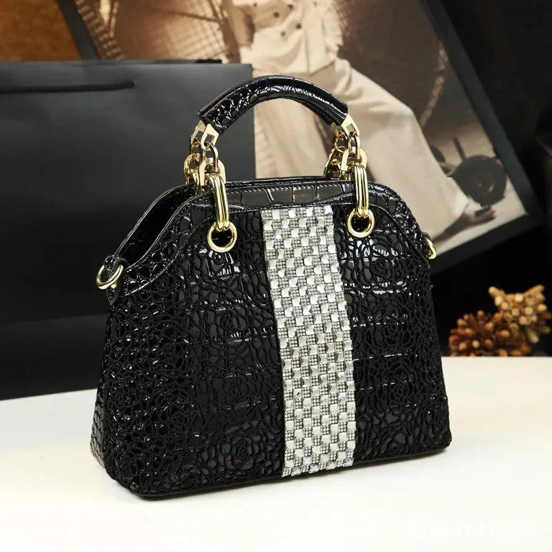 Crocodile Print Lattice with Diamond Ladies Shoulder Bag - Glova