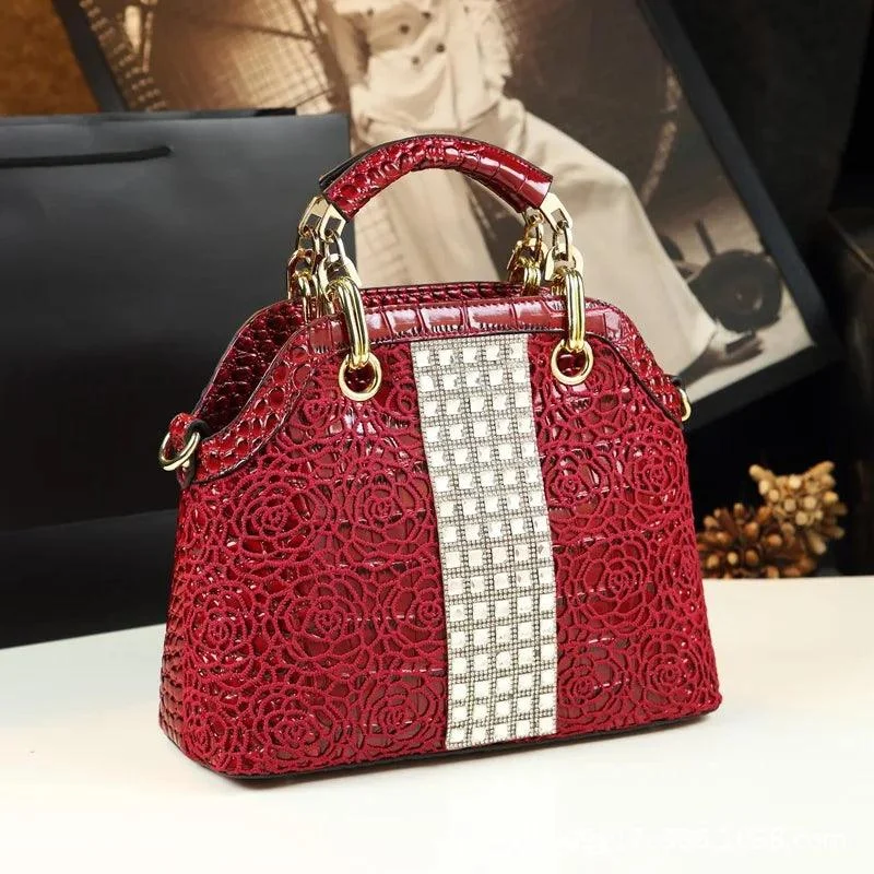 Crocodile Print Lattice with Diamond Ladies Shoulder Bag - Glova