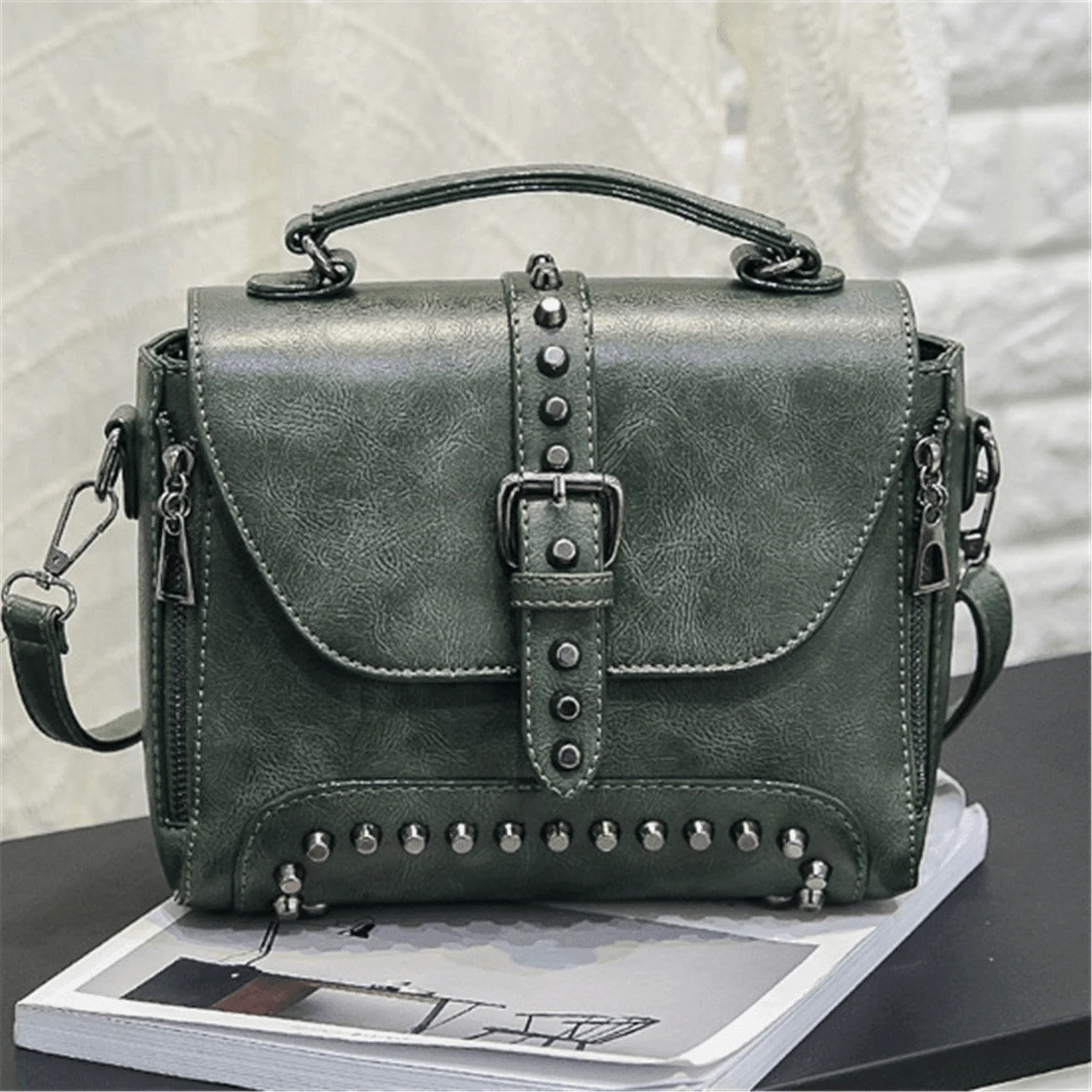 Crossbody Vintage Leather Rivet Shoulder Bag (6 Styles) - Glova