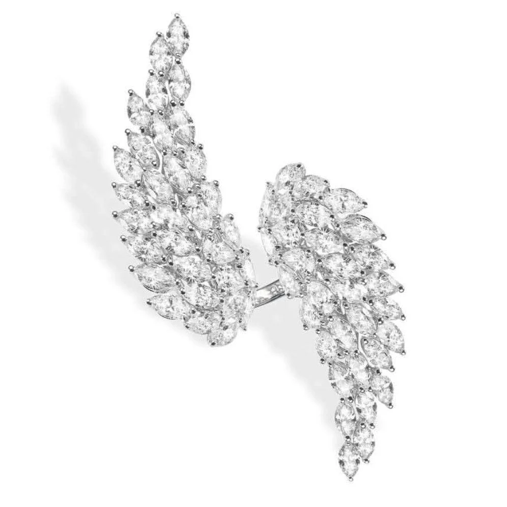 Crystal Angel Feather Wing Cocktail Rings - 2 Colors - Glova