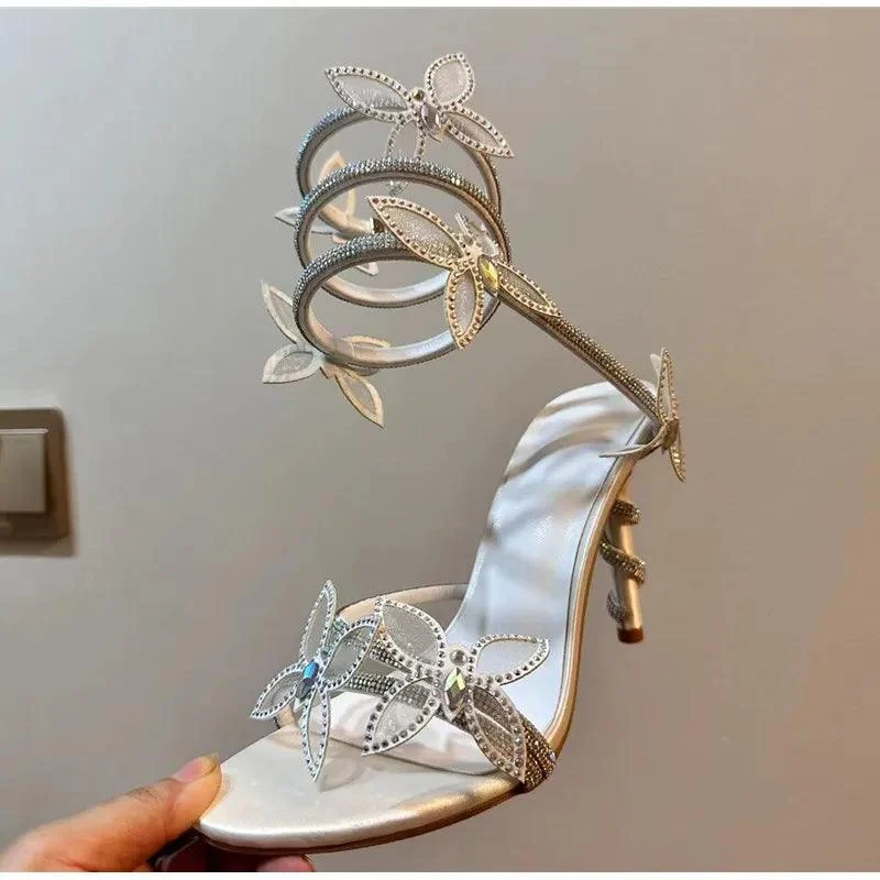 Crystal Embellished Butterfly Details White Party Shoes - Glova