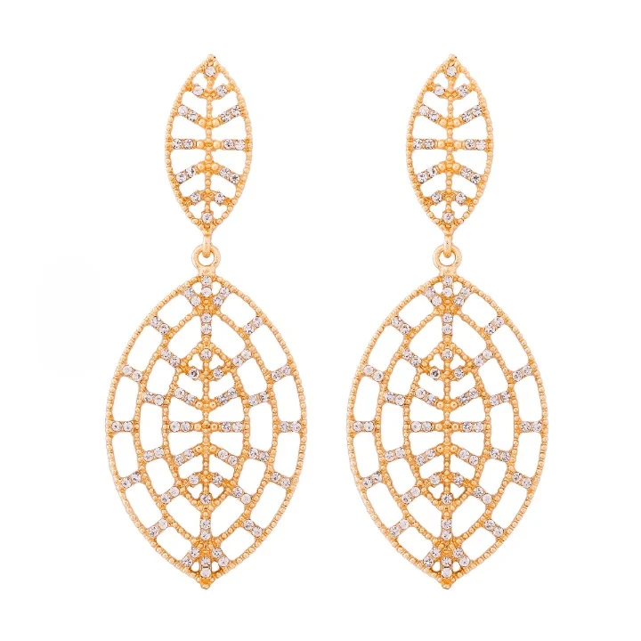 Crystal Leaf Web Drop Earrings - Glova