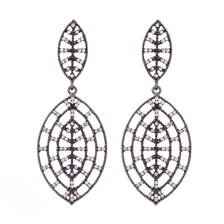 Crystal Leaf Web Drop Earrings - Glova