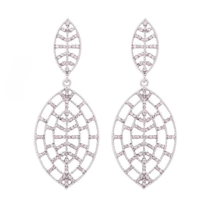 Crystal Leaf Web Drop Earrings - Glova