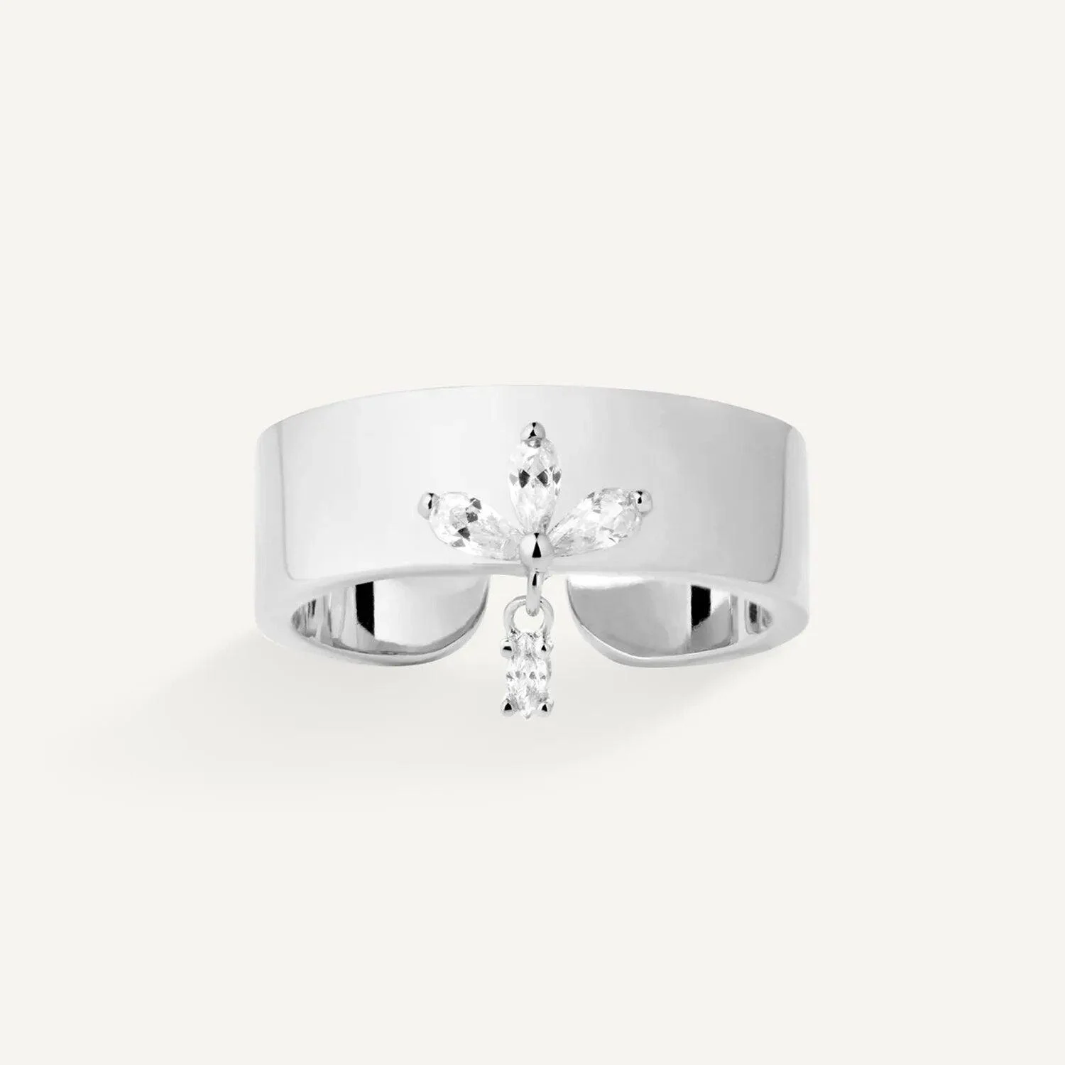 Crystal Leave Zirconia Sterling Silver Band Rings - Glova