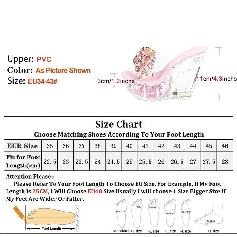 Crystal Rhinestone High Heels Transparent Wedges Shoes - Glova