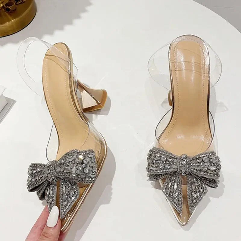 Crystal Sequined Bowknot Pumps PVC Transparent Sandals - Glova