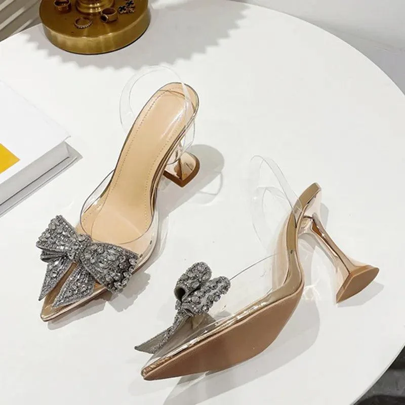 Crystal Sequined Bowknot Pumps PVC Transparent Sandals - Glova