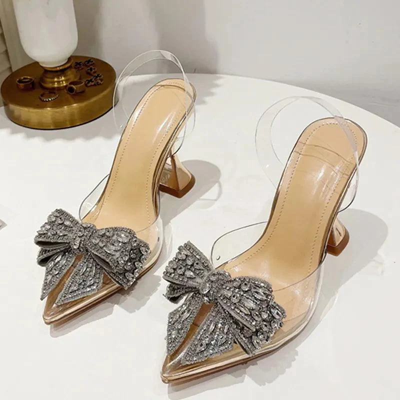 Crystal Sequined Bowknot Pumps PVC Transparent Sandals - Glova