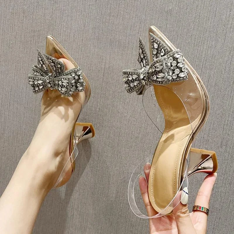 Crystal Sequined Bowknot Pumps PVC Transparent Sandals - Glova