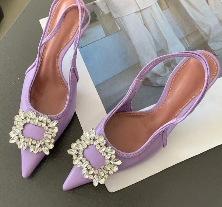 Crystal Thin Heels Pointed Toe Elegant Sling back Sandals - Glova