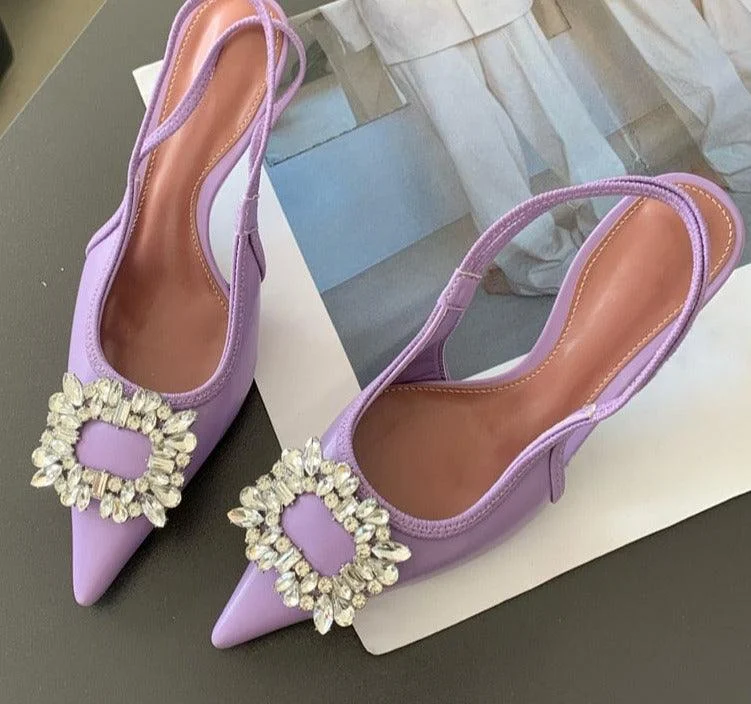 Crystal Thin Heels Pointed Toe Elegant Sling back Sandals - Glova