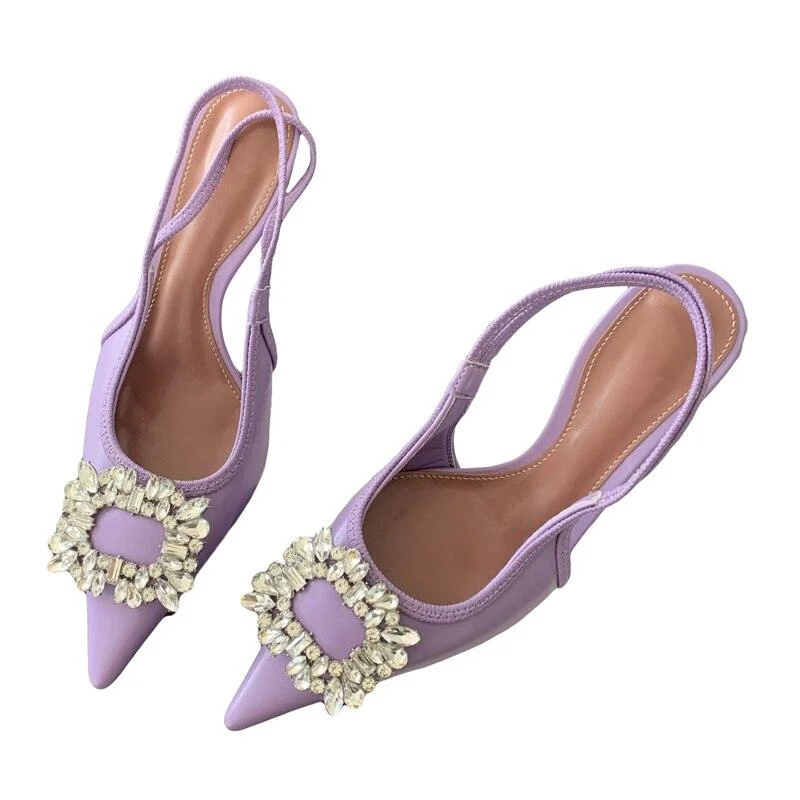 Crystal Thin Heels Pointed Toe Elegant Sling back Sandals - Glova