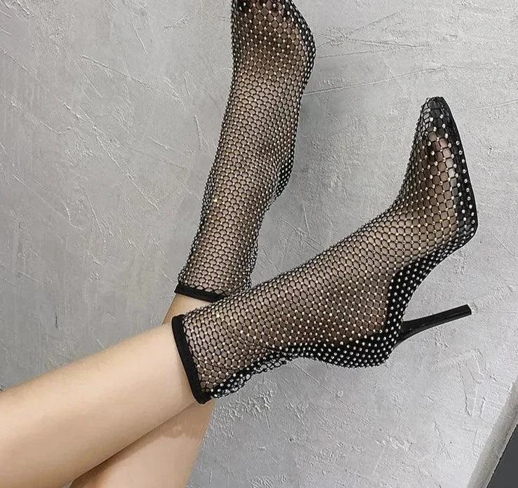 Crystal Transparent PVC Mesh Pointed Toe High Heels Shoes - Glova