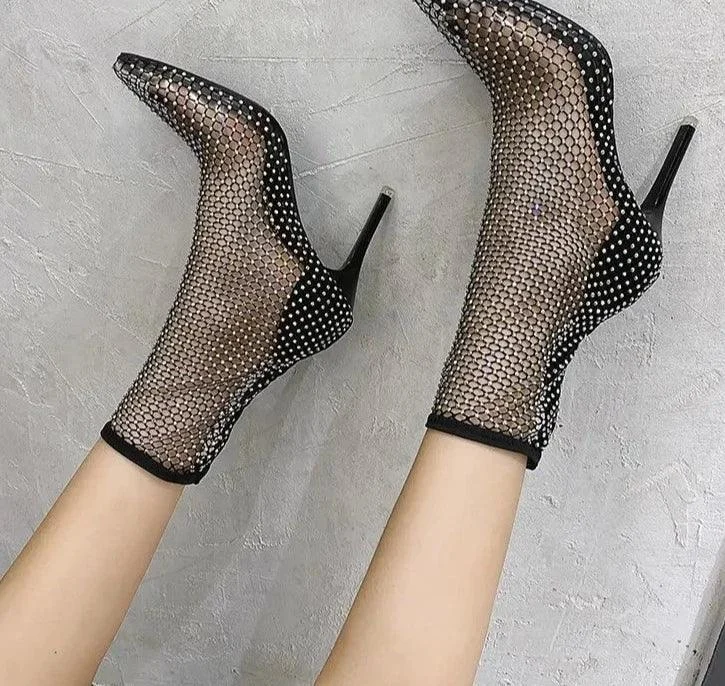 Crystal Transparent PVC Mesh Pointed Toe High Heels Shoes - Glova