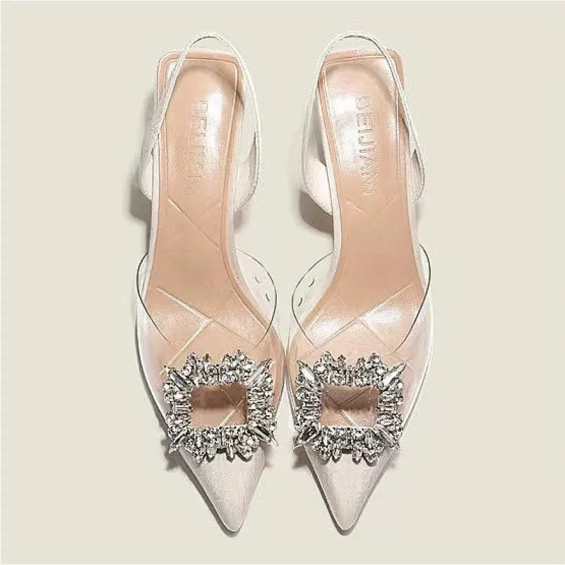 Crystal Transparent Solid Pointed Toe High Heels Shoes - Glova