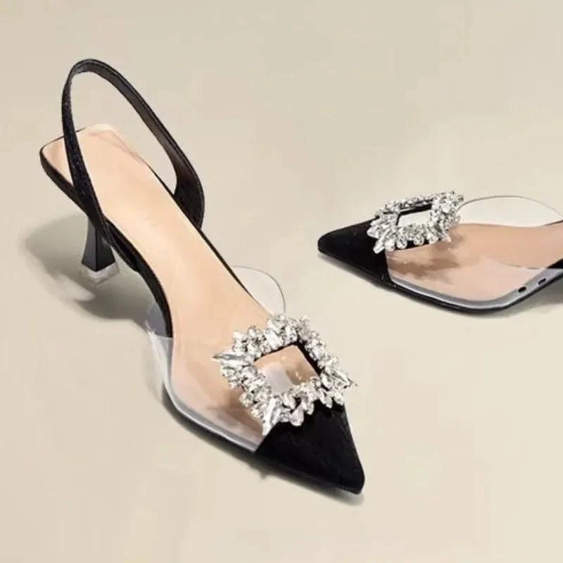 Crystal Transparent Solid Pointed Toe High Heels Shoes - Glova