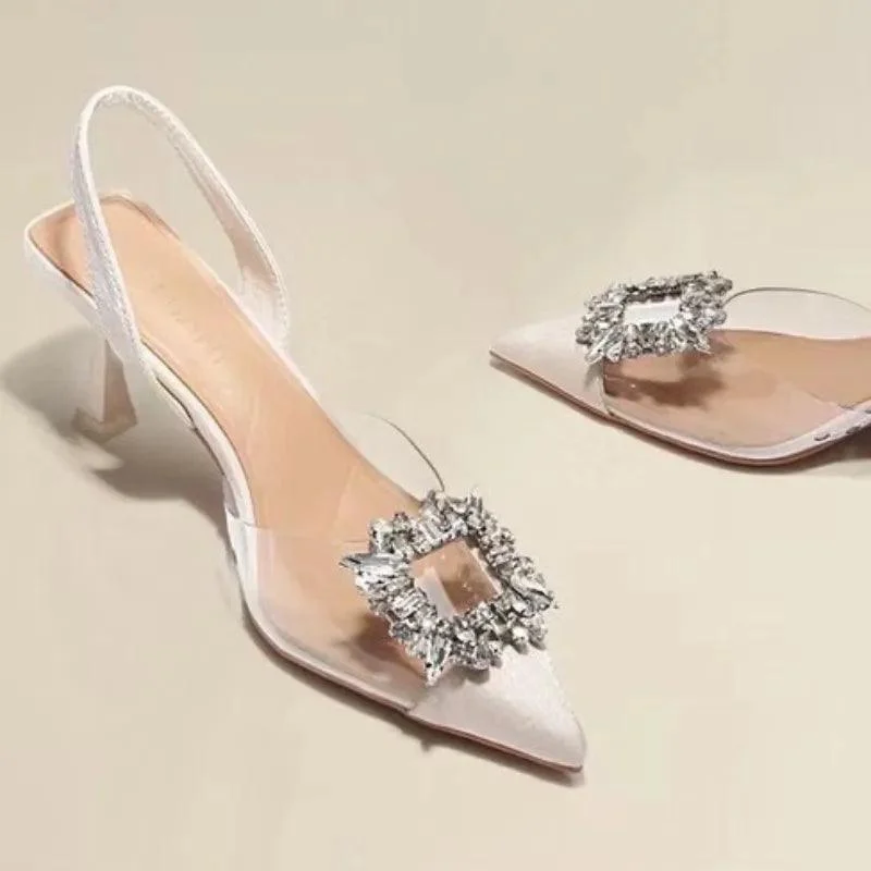 Crystal Transparent Solid Pointed Toe High Heels Shoes - Glova