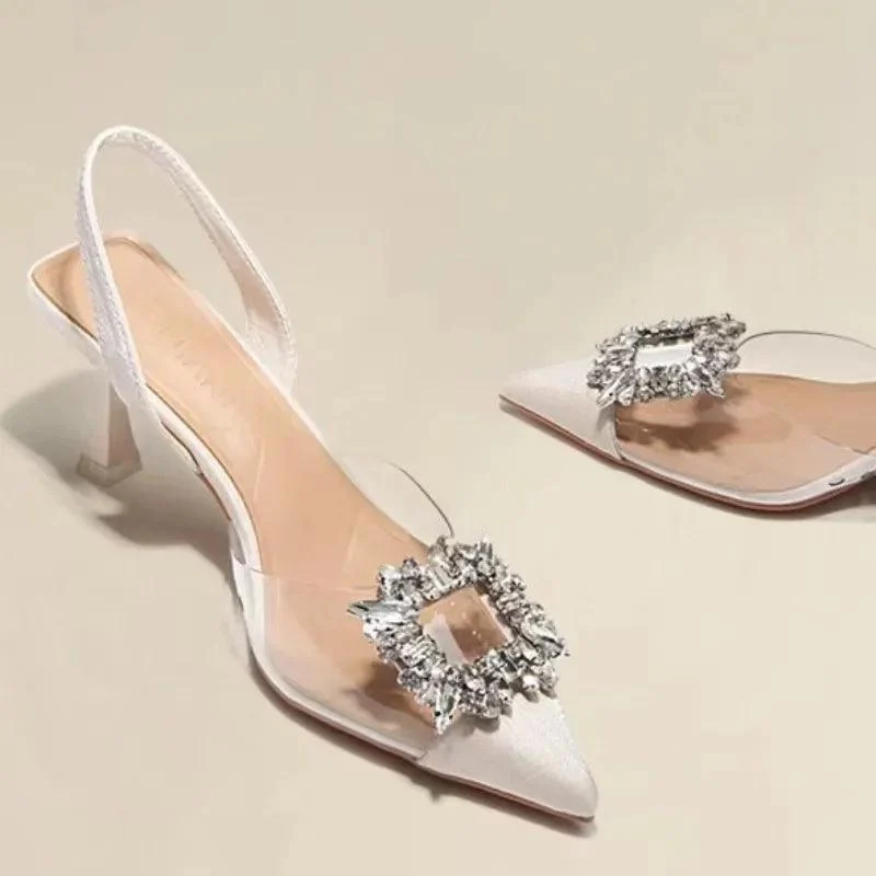 Crystal Transparent Solid Pointed Toe High Heels Shoes - Glova