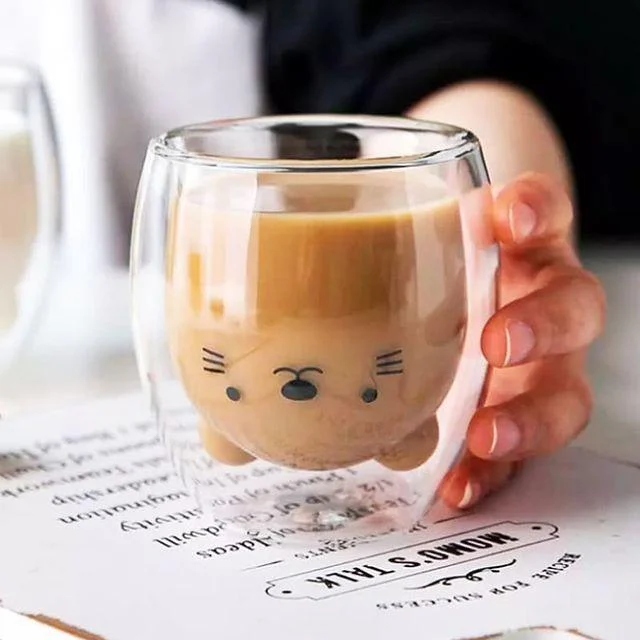 Cute Animals Double Glass Mug - Glova