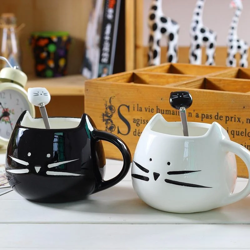 Cute Cat Coffee Mug With Spoon - Glova