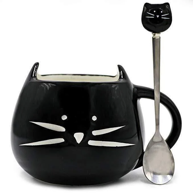 Cute Cat Coffee Mug With Spoon - Glova