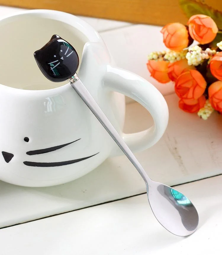 Cute Cat Coffee Mug With Spoon - Glova