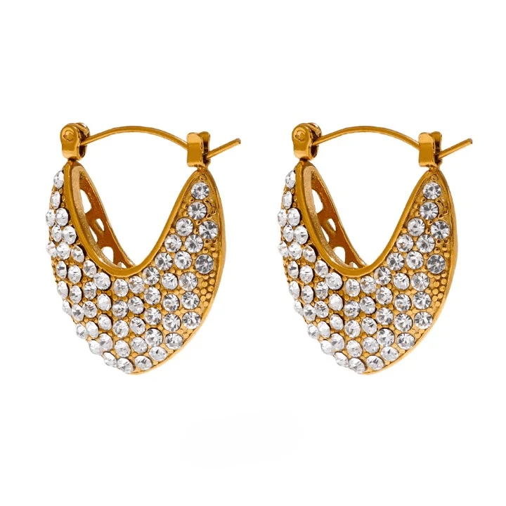 CZ Rhinestone Heart Hoop Earrings - Glova