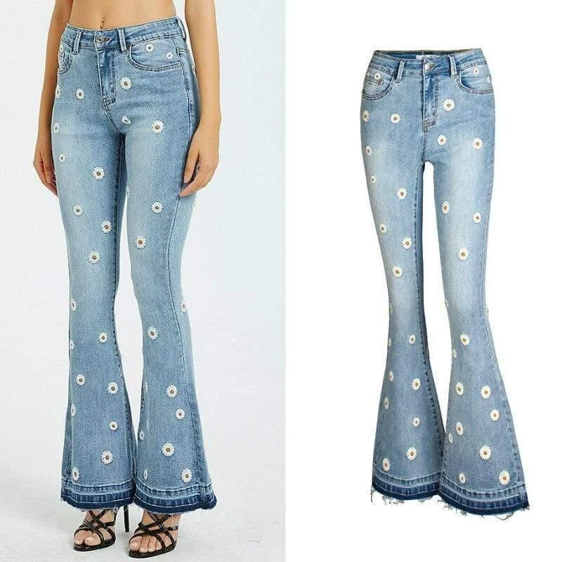 Daisies Embroidered Flare jeans - Glova