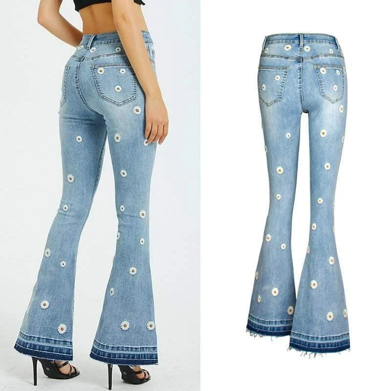 Daisies Embroidered Flare jeans - Glova