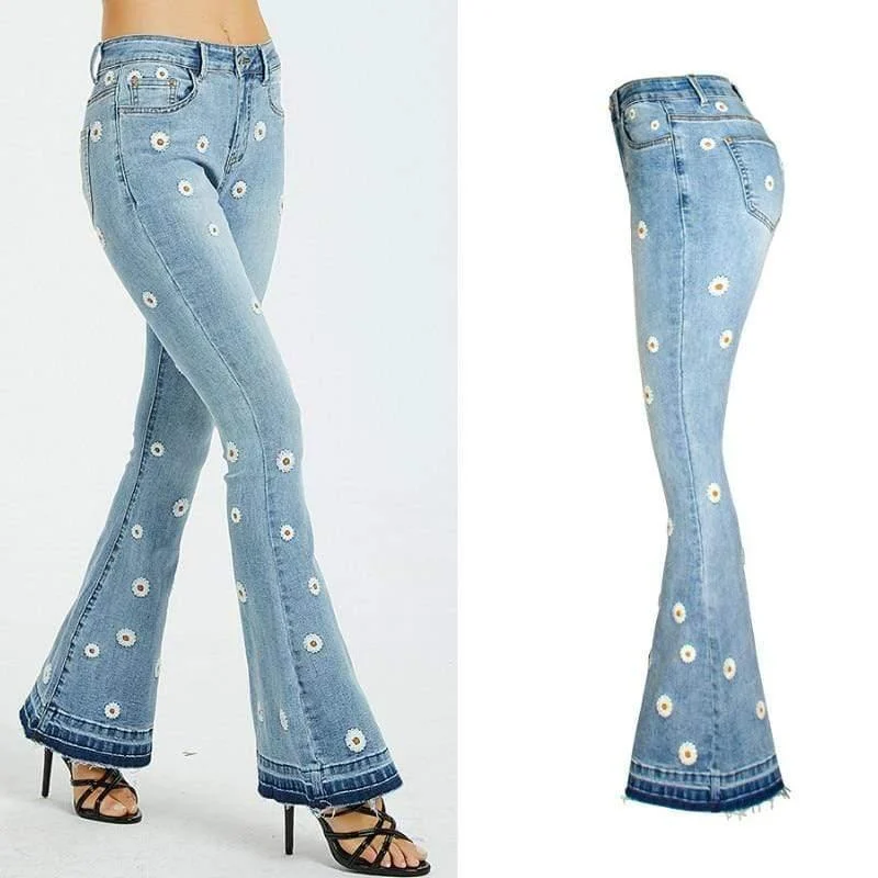 Daisies Embroidered Flare jeans - Glova