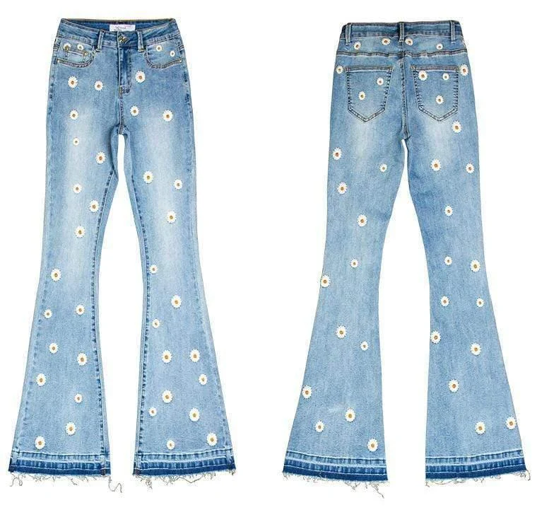 Daisies Embroidered Flare jeans - Glova