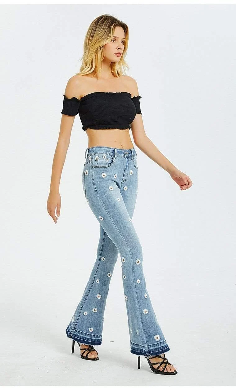 Daisies Embroidered Flare jeans - Glova