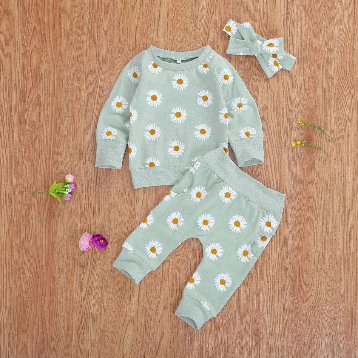 Daisy Print Sweatshirt + Joggers + Headband - Glova