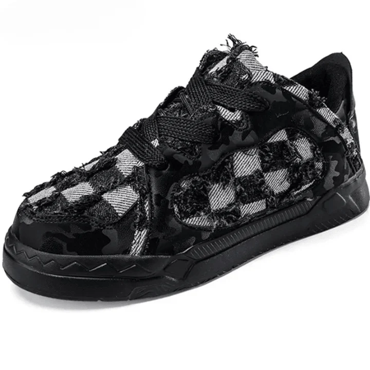 Damian Frayed Denim Checks Casual Sneakers - Glova