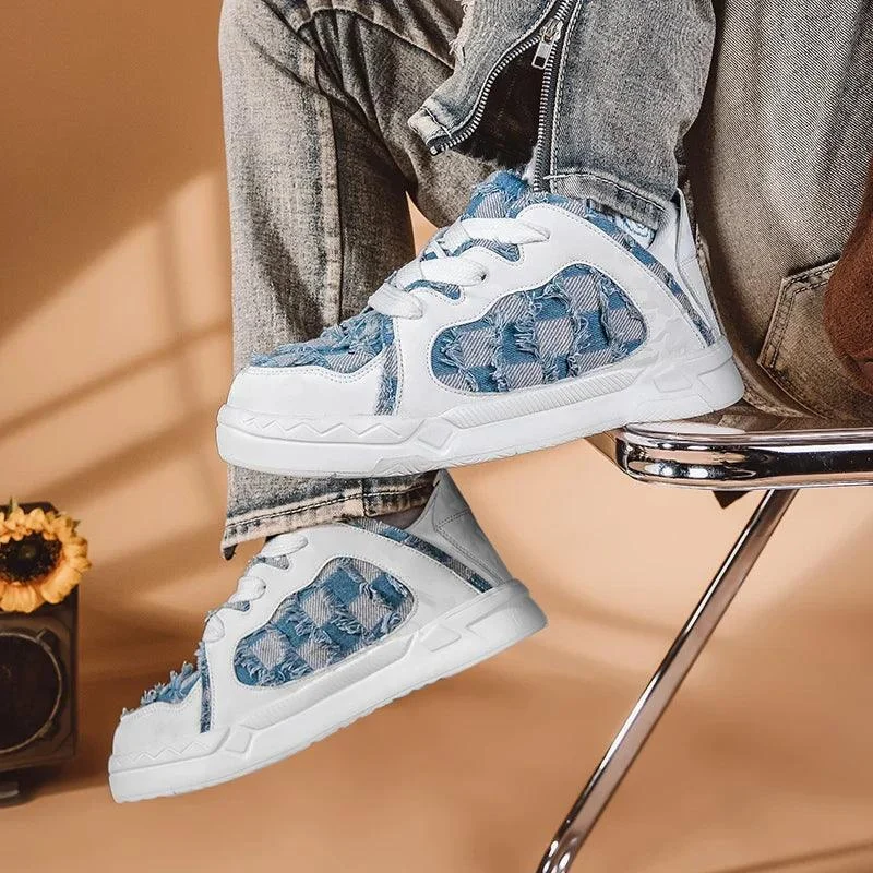 Damian Frayed Denim Checks Casual Sneakers - Glova