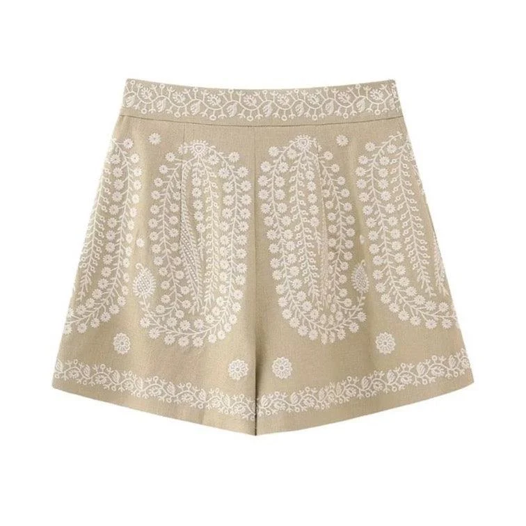 Dania Floral Embroidery Linen Shorts - 2 Colors - Glova