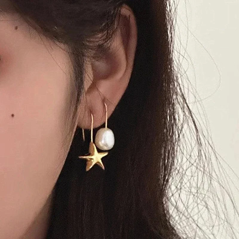 Danica Pearl and Star Drop Hook Earrings - Glova