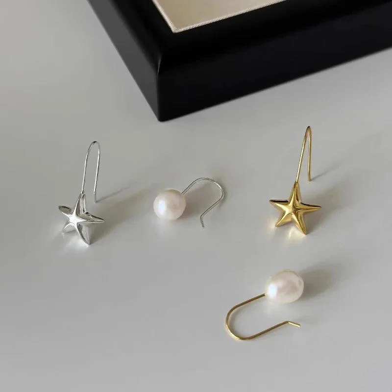 Danica Pearl and Star Drop Hook Earrings - Glova